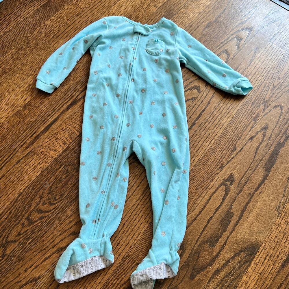 Carter's Blue and Silver Polka Dot Zip Long Sleeve Fleece Footie Pajamas - 2T